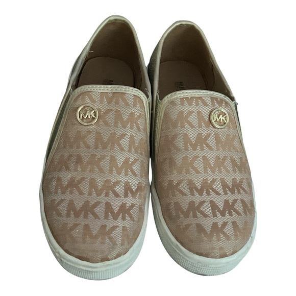 Michael Kors Girls Beige and Gold Metallic Slip-On Shoes Size 1 - Picture 1 of 7